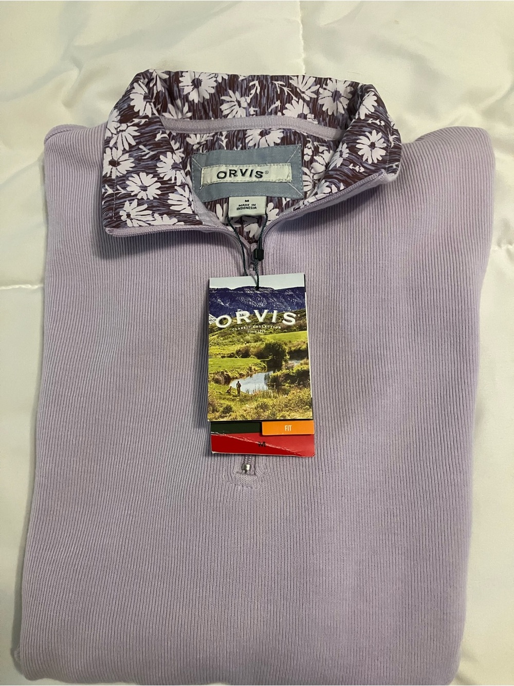 Orvis Women’s Lavender Quarter Zip Pullover Floral Collar Size M NWT
